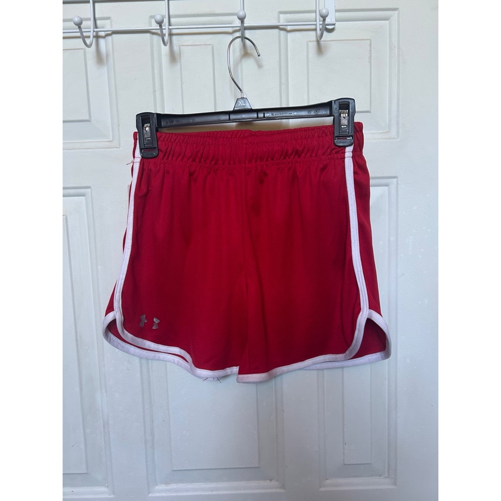Under Armour Women's Red Athletic Shorts with White Piping